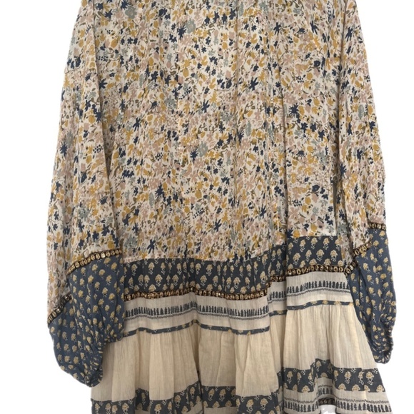 Free People Boho Ruffle Hem Flowy Babydoll Tunic Beachy Floral Top - Picture 4 of 7